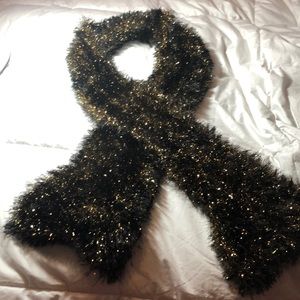Hand knitted by myself. Black/gold scarf.  70 inch
